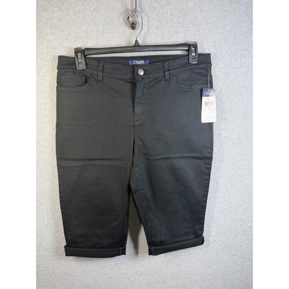 Chaps Pants Womens 12‎ Black Denim Stretch Cuffed Capri Crop Five Pocket Casual